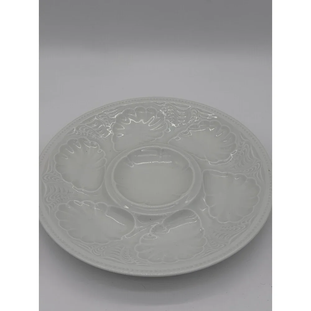 Antique Tharaud limoges france oyster platter White Glossy 10.5” Porcelain
